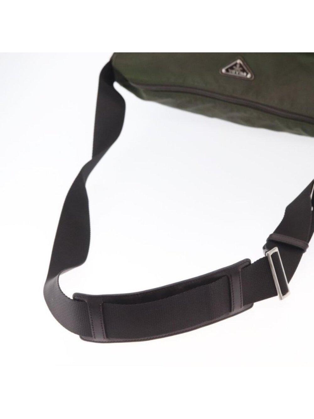 Authentic PRADA Shoulder Bag Nylon Khaki Silver - Picture 14 of 16